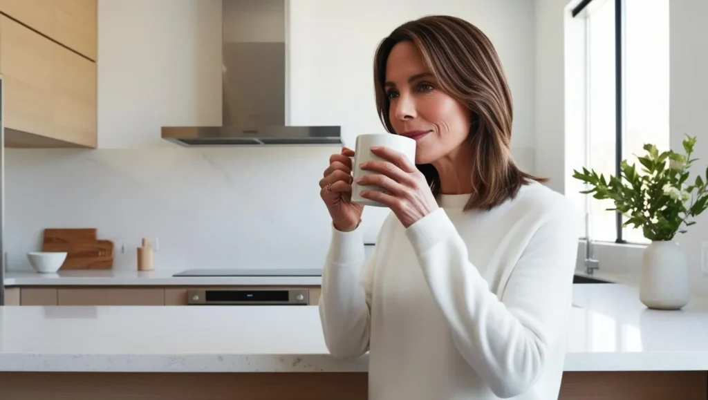 Mulher bebendo seu café